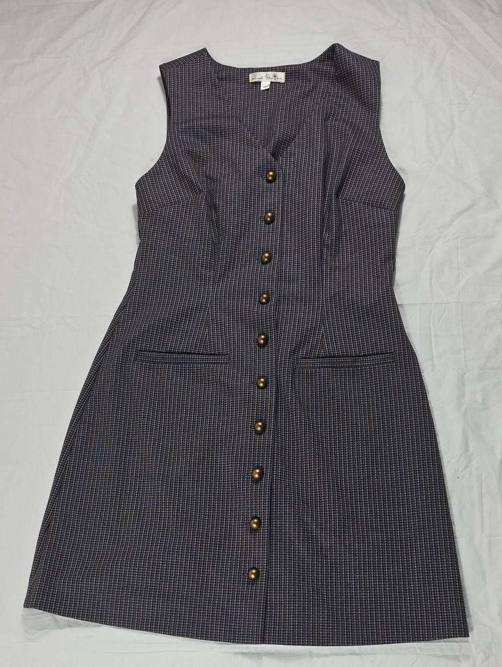 nine britton Navy Micro-Check Button-Front Mini Dress